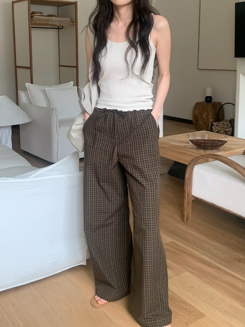 BLEECKER韓國直郵實拍女裝新款休閑職業時尚褲子格子棉質BLEECKER褲子