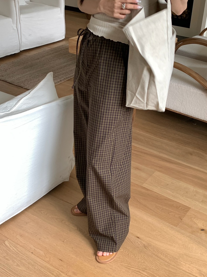 BLEECKER韓國直郵實拍女裝新款休閑職業時尚褲子格子棉質BLEECKER褲子