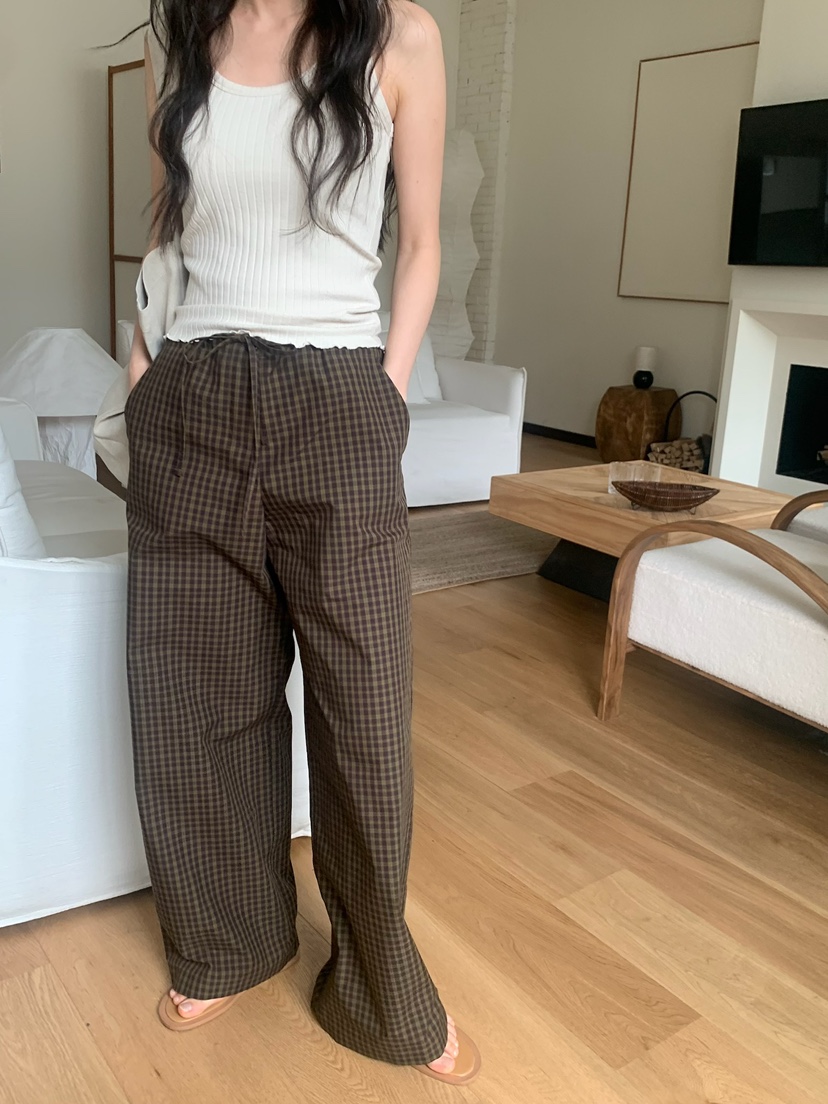 BLEECKER韓國直郵實拍女裝新款休閑職業時尚褲子格子棉質BLEECKER褲子