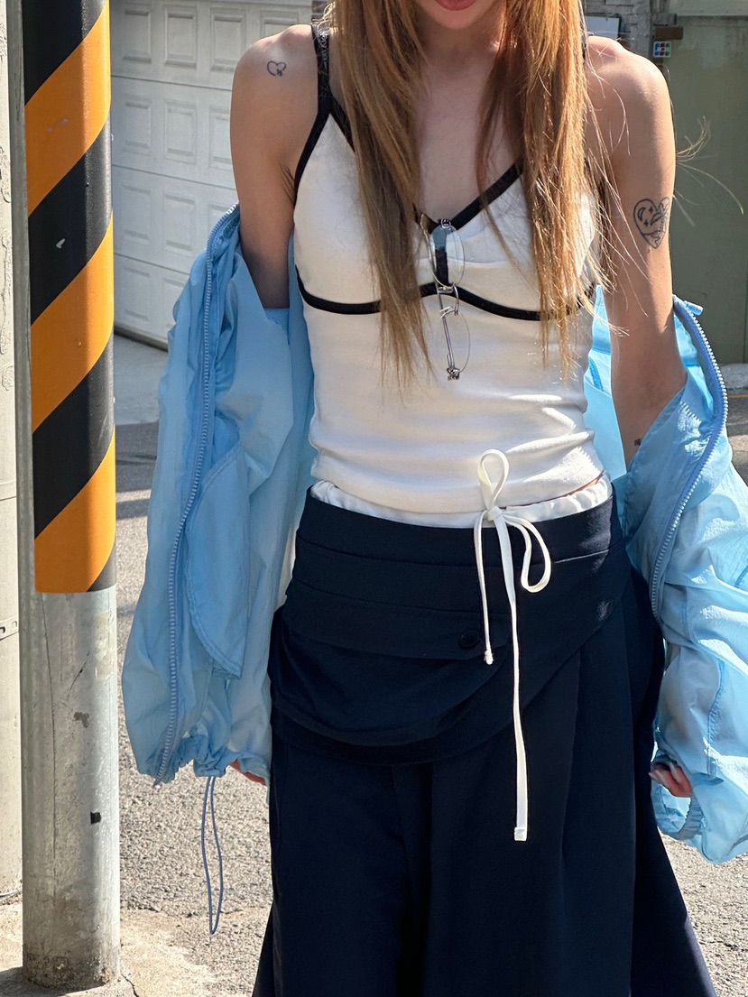 ZEROZERO韓國直郵實拍女士新品熱賣休閑職業吊帶背心褶皺ZEROZERO吊帶/背心圖色1