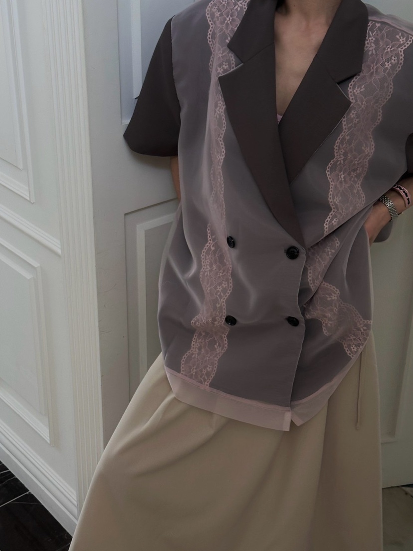 ZEROZERO韓國直郵實拍女士新品26春夏夾克歐根紗蕾絲寬松ZEROZERO夾克