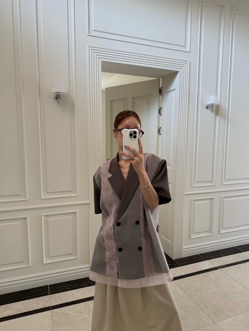 ZEROZERO韓國直郵實拍女士新品26春夏夾克歐根紗蕾絲寬松ZEROZERO夾克