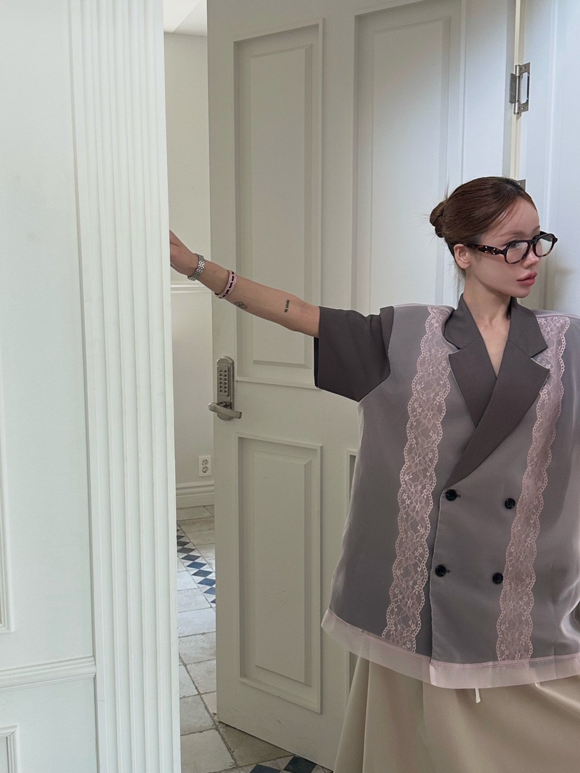 ZEROZERO韓國直郵實拍女士新品26春夏夾克歐根紗蕾絲寬松ZEROZERO夾克