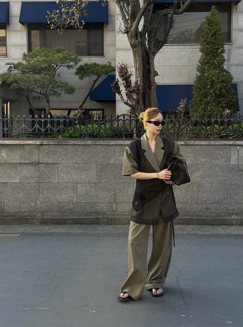 ZEROZERO韓國直郵實拍女士新品26春夏夾克歐根紗蕾絲寬松ZEROZERO夾克