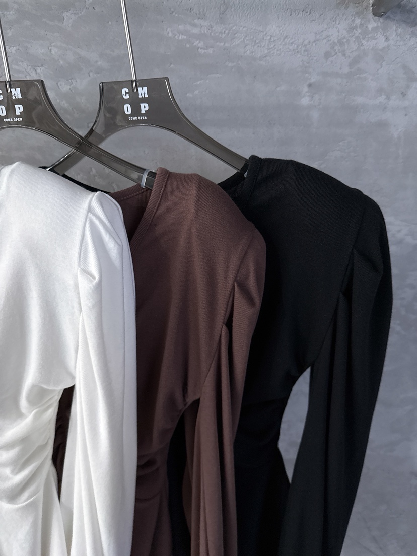 COME OPEN/HAPER韓國東大門直郵女裝新款休閑長袖T恤荷葉邊紐扣COME OPEN/HAPER長袖T恤