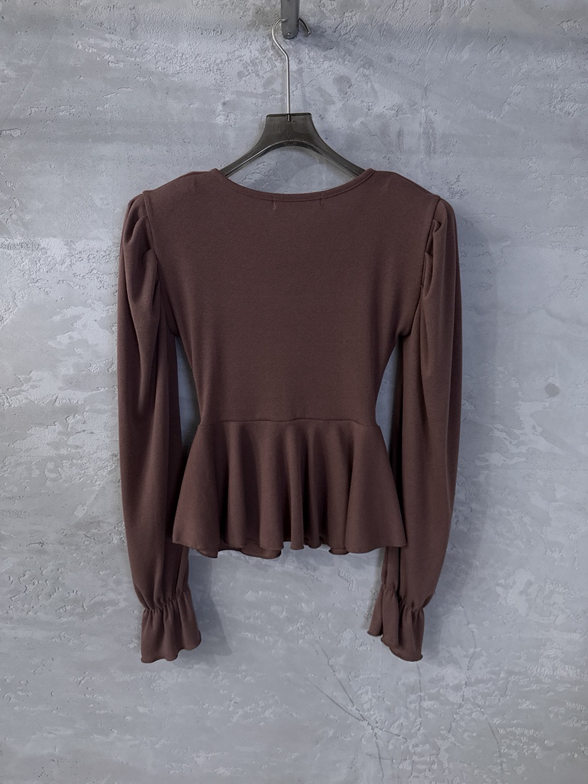 COME OPEN/HAPER韓國東大門直郵女裝新款休閑長袖T恤荷葉邊紐扣COME OPEN/HAPER長袖T恤