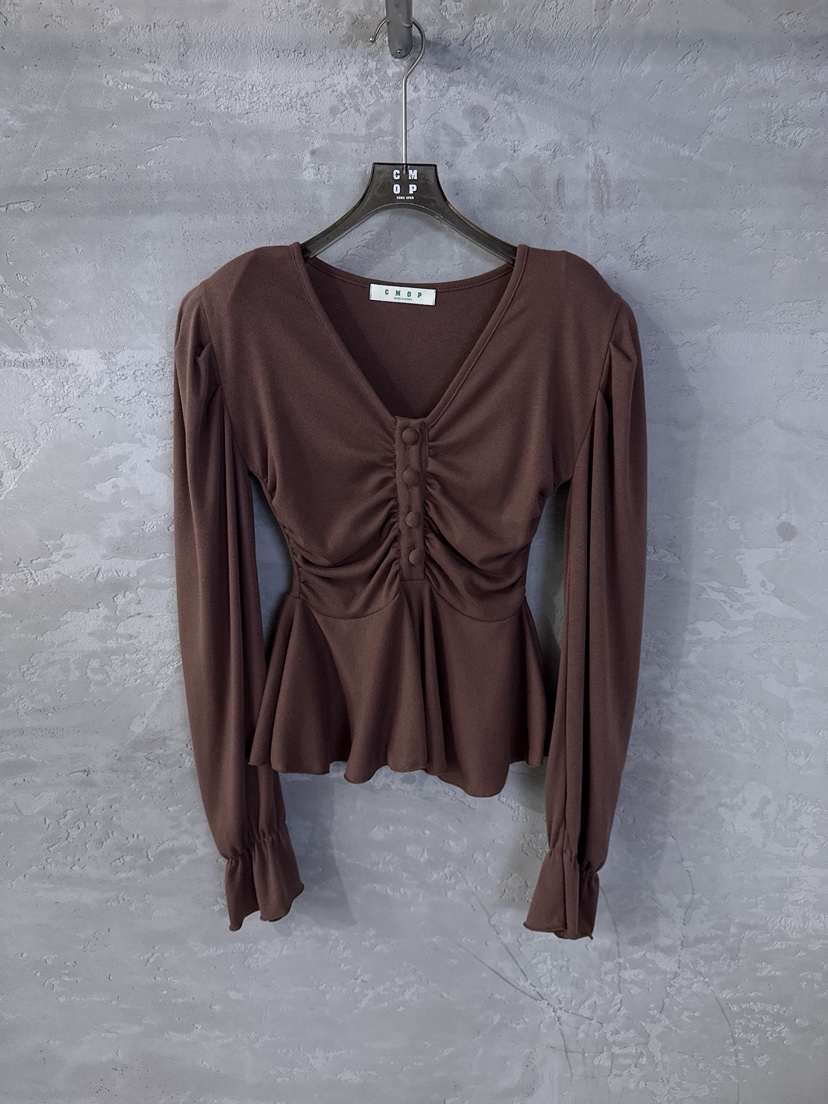 COME OPEN/HAPER韓國東大門直郵女裝新款休閑長袖T恤荷葉邊紐扣COME OPEN/HAPER長袖T恤圖色2