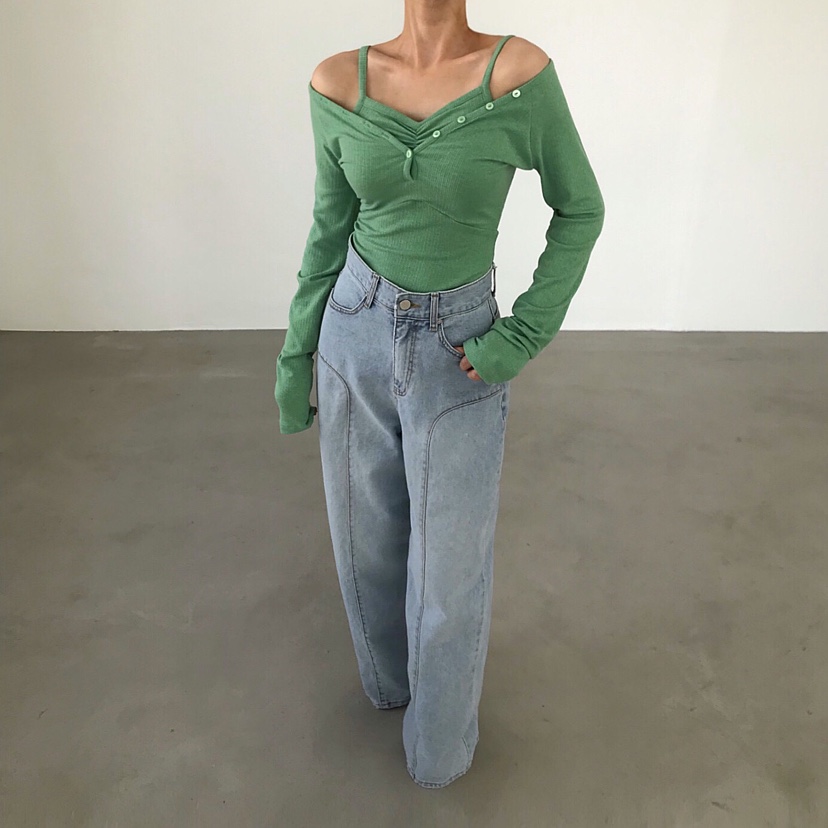 2TWO MOON韓國東大門直郵女士新款熱賣推薦長袖T恤假兩件2TWO MOON長袖T恤