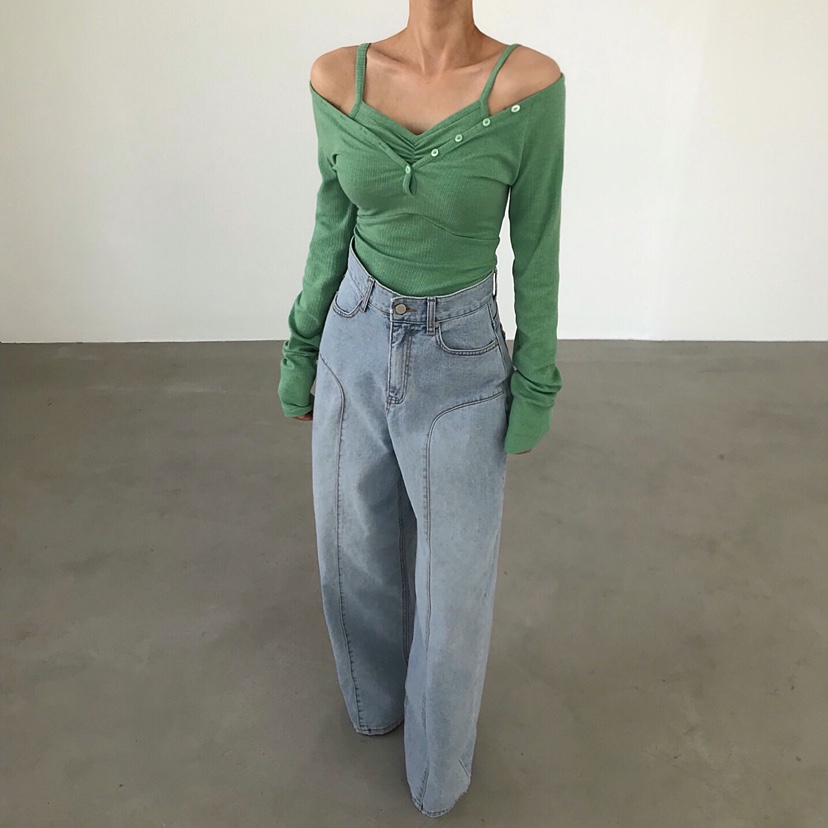 2TWO MOON韓國東大門直郵女士新款熱賣推薦長袖T恤假兩件2TWO MOON長袖T恤