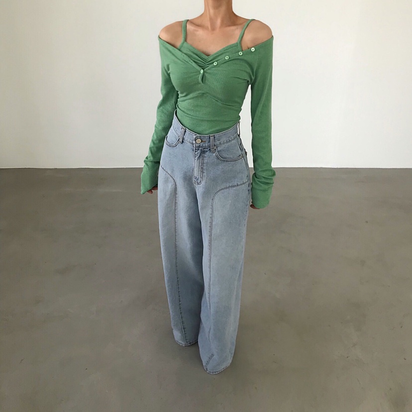 2TWO MOON韓國東大門直郵女士新款熱賣推薦長袖T恤假兩件2TWO MOON長袖T恤圖色1