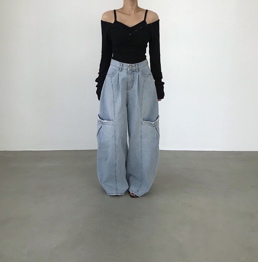 2TWO MOON韓國東大門代購女士新品26春夏人氣牛仔褲口袋2TWO MOON牛仔褲