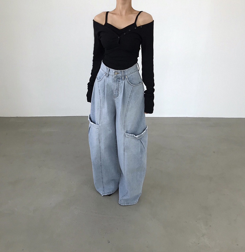 2TWO MOON韓國東大門代購女士新品26春夏人氣牛仔褲口袋2TWO MOON牛仔褲