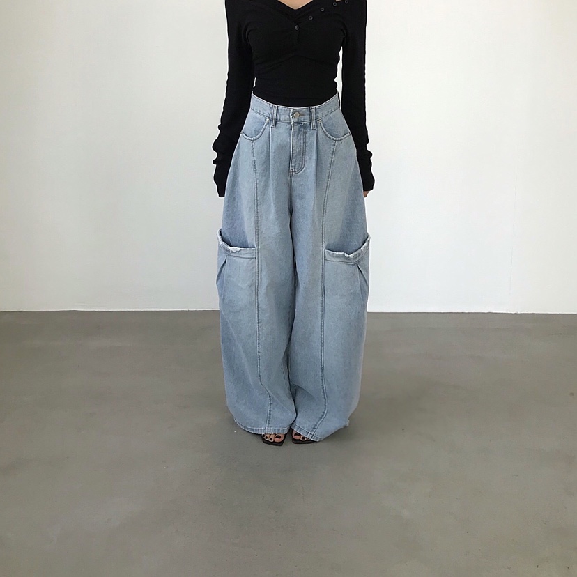 2TWO MOON韓國東大門代購女士新品26春夏人氣牛仔褲口袋2TWO MOON牛仔褲圖色1