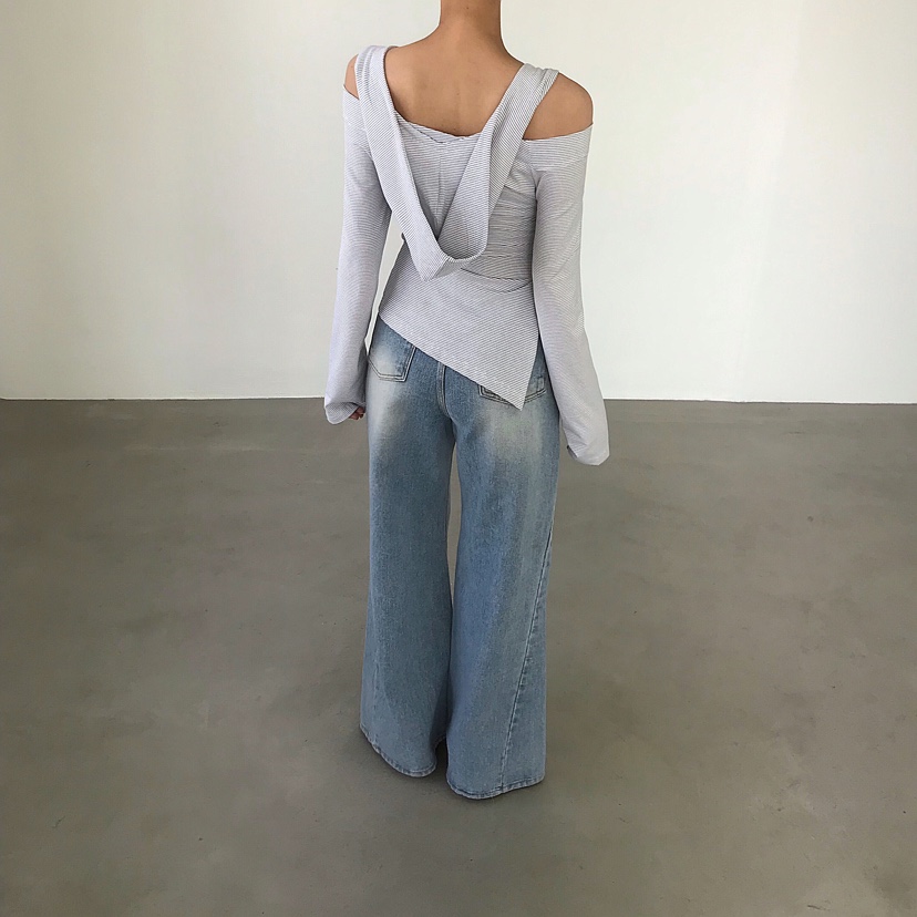 2TWO MOON韓國直郵實拍女裝新品職業推薦長袖T恤露肩連帽2TWO MOON長袖T恤