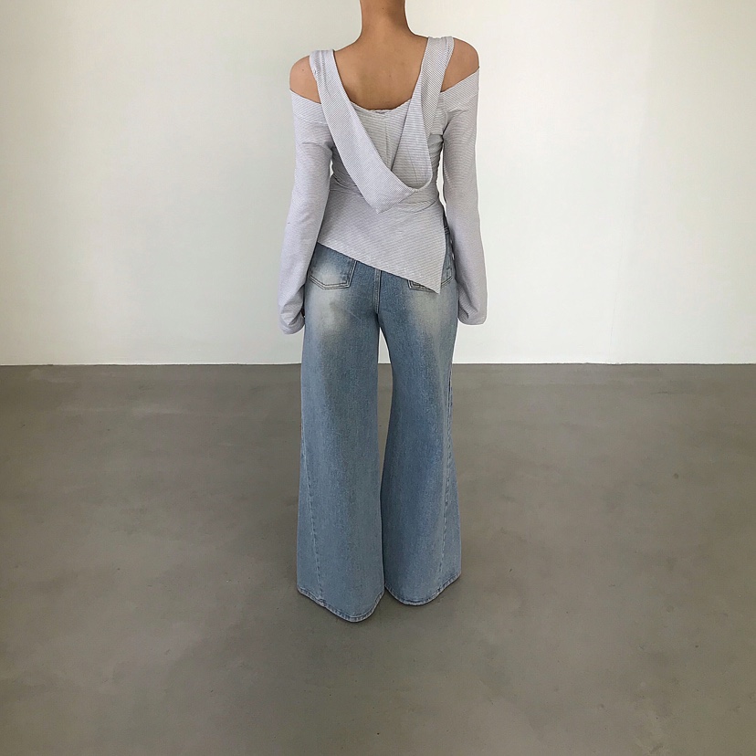 2TWO MOON韓國直郵實拍女裝新品職業推薦長袖T恤露肩連帽2TWO MOON長袖T恤