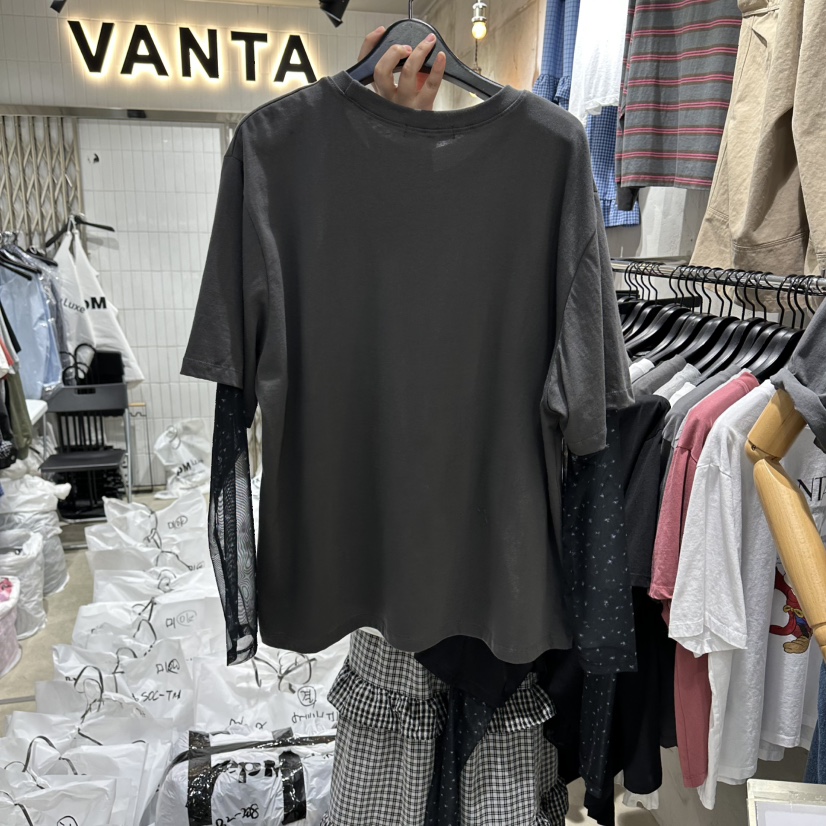VANTA韓國東大門直郵女士新款26春夏熱賣休閑長袖T恤假兩件VANTA長袖T恤