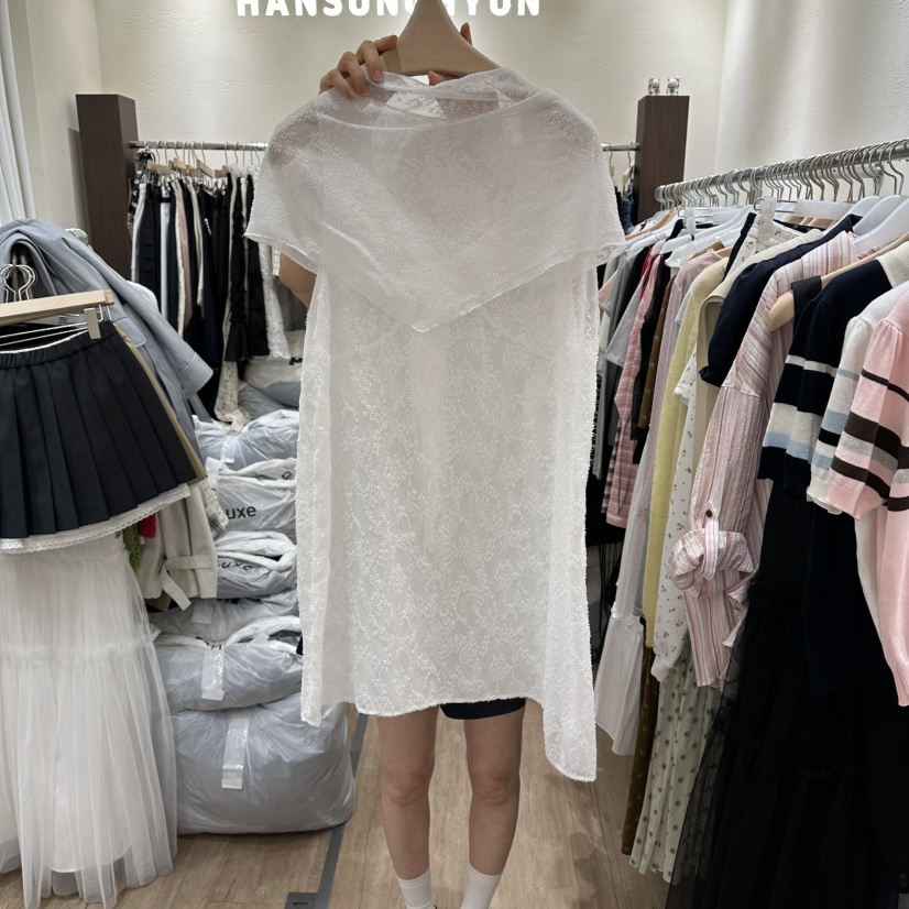 HANSUNGHYUN韓國東大門直郵女士新品休閑連衣裙含圍巾套裝透視HANSUNGHYUN連衣裙