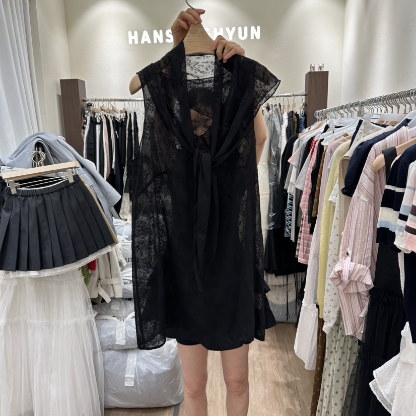 HANSUNGHYUN韓國東大門直郵女士新品休閑連衣裙含圍巾套裝透視HANSUNGHYUN連衣裙圖色2