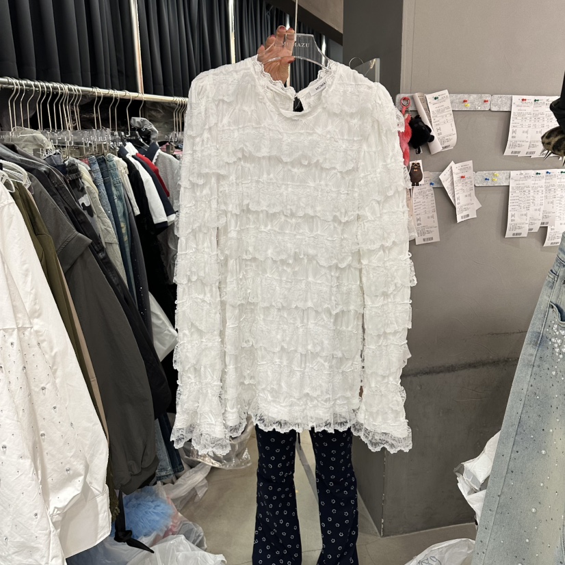 MOMAZU韓國直郵實拍女士新品時尚熱賣人氣休閑長袖T恤蕾絲MOMAZU長袖T恤圖色1