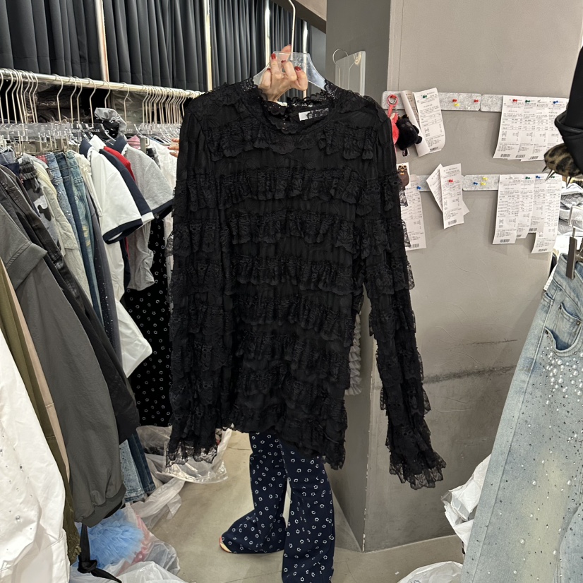 MOMAZU韓國直郵實拍女士新品時尚熱賣人氣休閑長袖T恤蕾絲MOMAZU長袖T恤圖色2