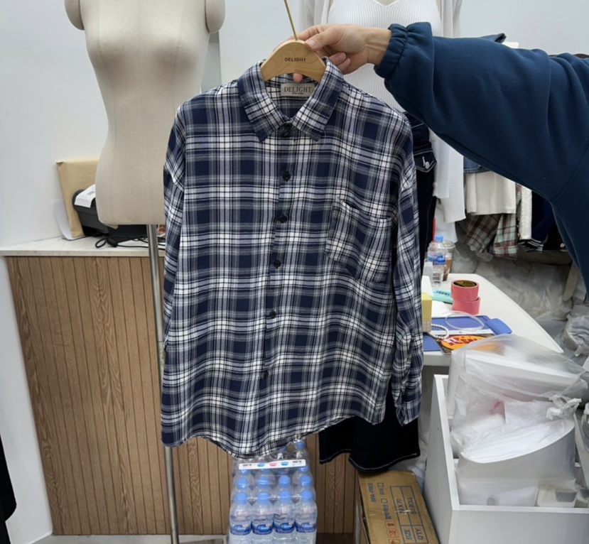 DELIGHT-Q韓國直郵實拍女士新款人氣時尚襯衫蕾絲衫格子DELIGHT-Q襯衫/蕾絲衫圖色3