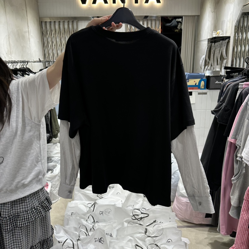 VANTA韓國東大門代購女裝新品職業26春夏熱賣長袖T恤假兩件VANTA長袖T恤