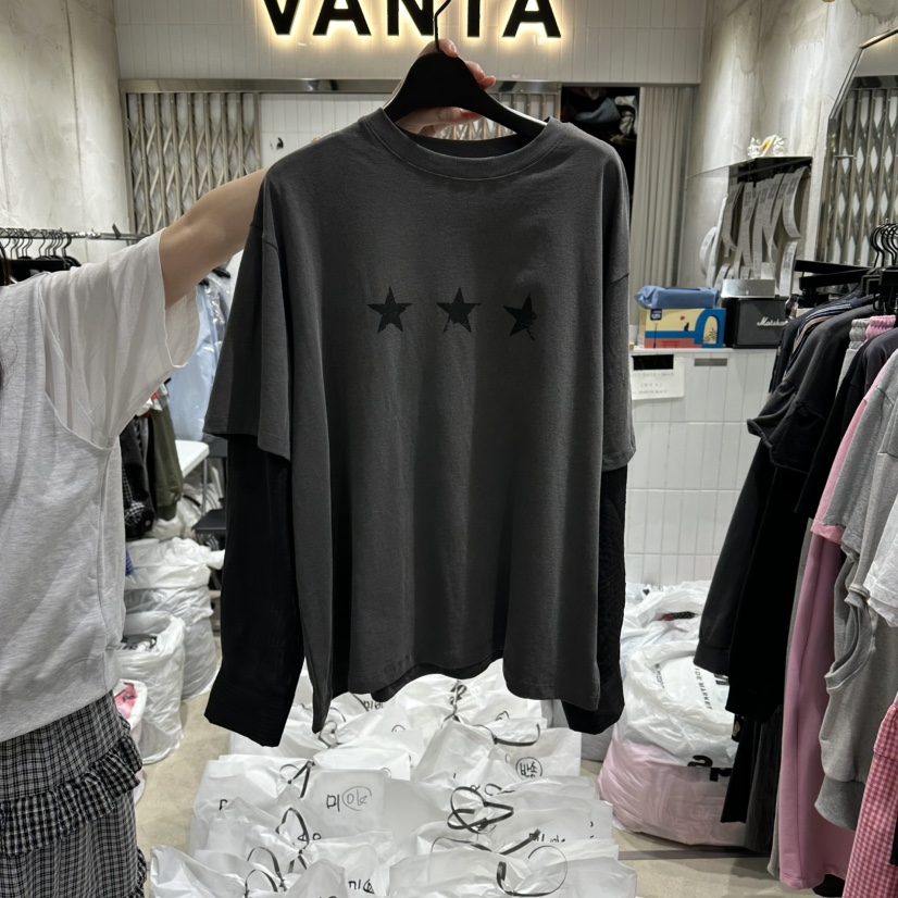 VANTA韓國東大門代購女裝新品職業26春夏熱賣長袖T恤假兩件VANTA長袖T恤圖色1