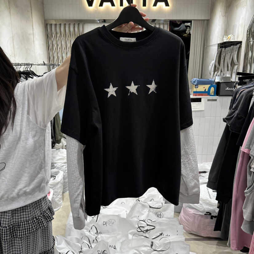 VANTA韓國東大門代購女裝新品職業26春夏熱賣長袖T恤假兩件VANTA長袖T恤圖色2