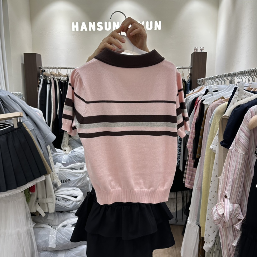 HANSUNGHYUN韓國東大門直郵女裝新品熱賣休閑26春夏針織衫條紋HANSUNGHYUN針織衫