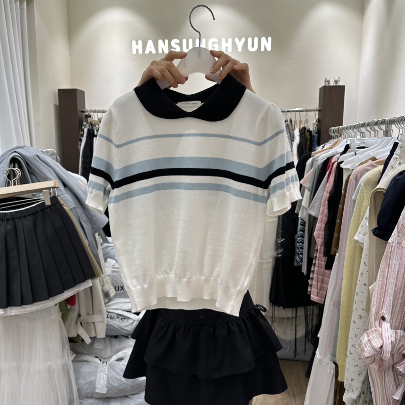 HANSUNGHYUN韓國東大門直郵女裝新品熱賣休閑26春夏針織衫條紋HANSUNGHYUN針織衫圖色2