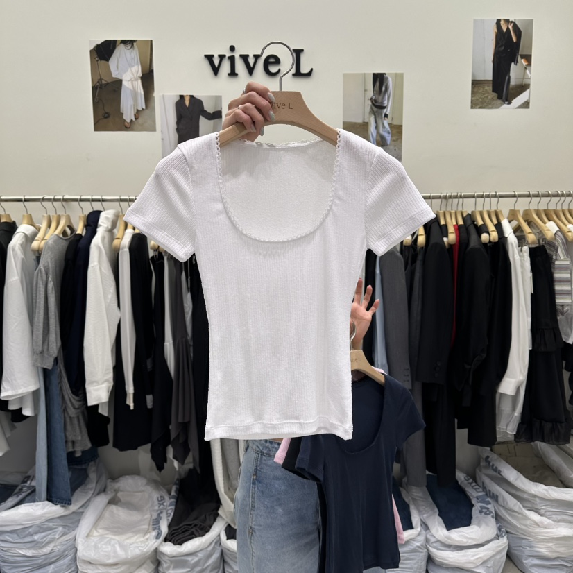 VIVEL韓國代購女士新品休閑26春夏職業熱賣推薦時尚T恤蕾絲VIVELT恤圖色1