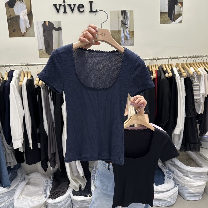 VIVEL韓國代購女士新品休閑26春夏職業熱賣推薦時尚T恤蕾絲VIVELT恤圖色3