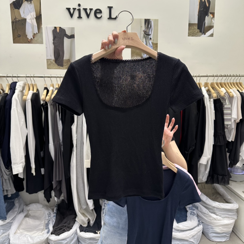 VIVEL韓國代購女士新品休閑26春夏職業熱賣推薦時尚T恤蕾絲VIVELT恤圖色4