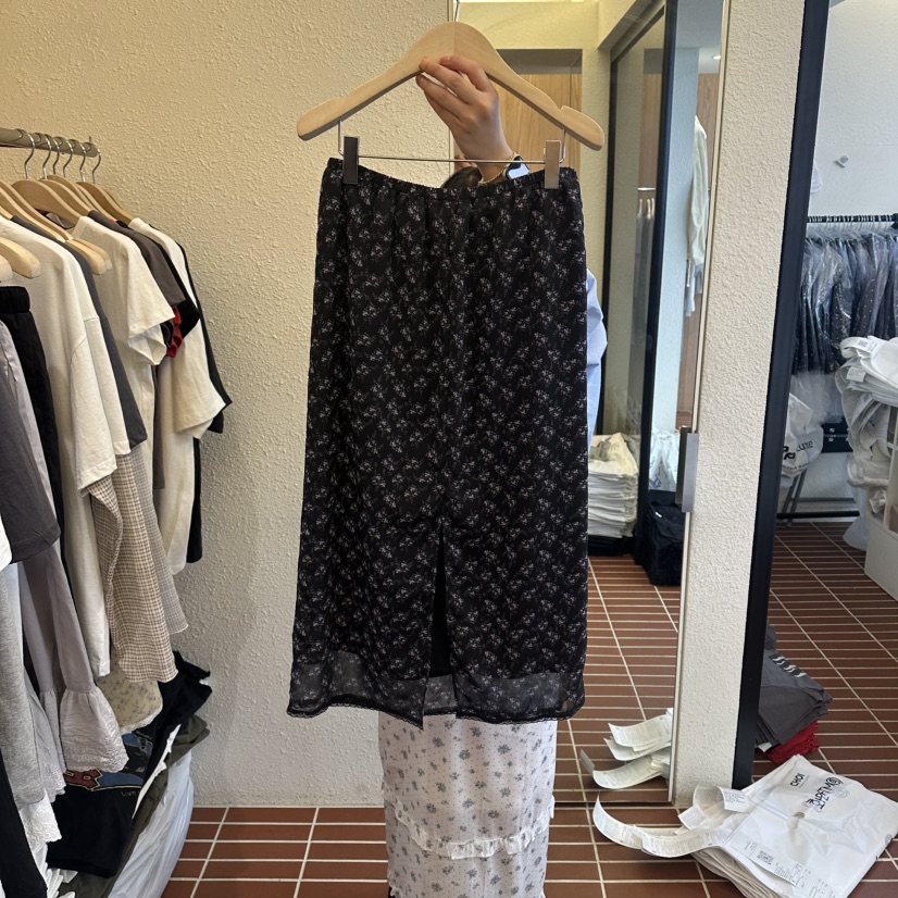 CHOI-L韓國直郵女士新品熱賣職業休閑推薦人氣長裙格子蕾絲CHOI長裙