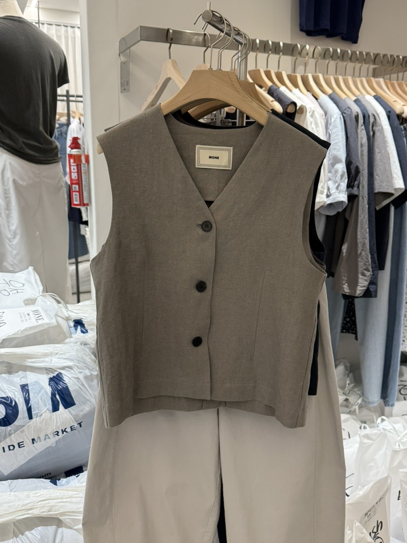 MONE-A東大門代購女裝新款真品休閑26春夏熱賣時尚馬甲亞麻MONE-A馬甲圖色1