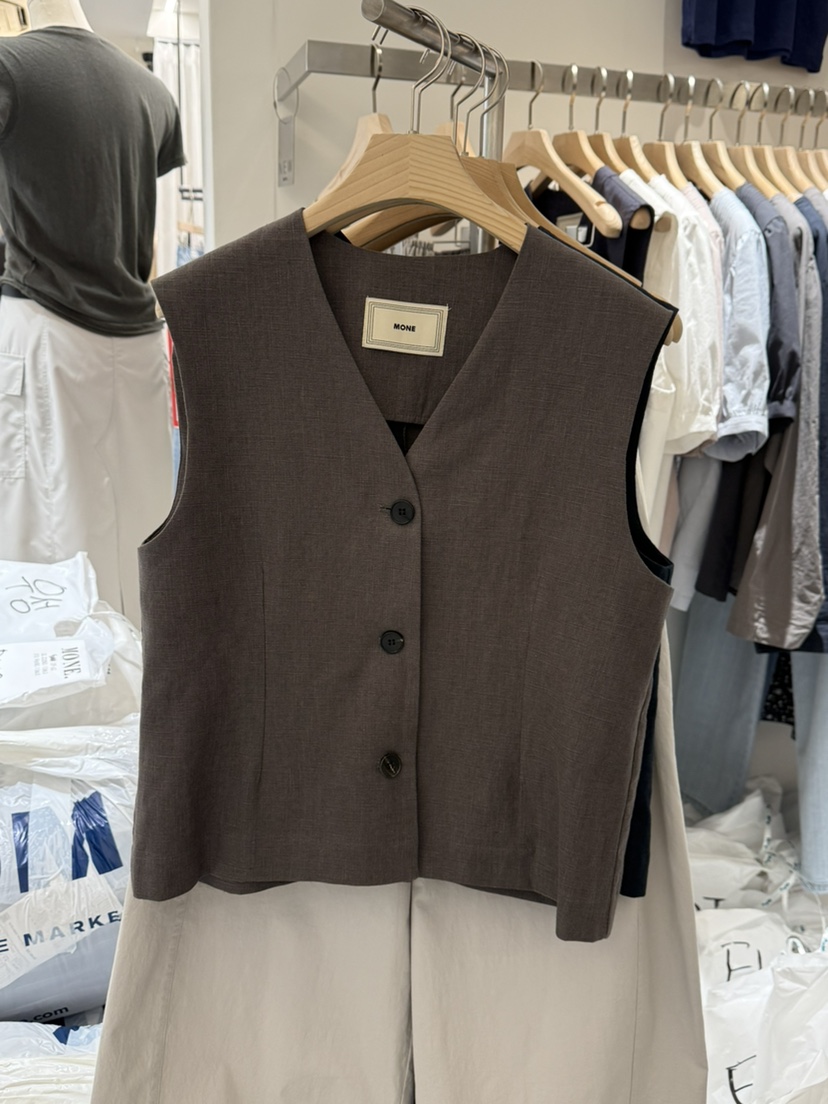 MONE-A東大門代購女裝新款真品休閑26春夏熱賣時尚馬甲亞麻MONE-A馬甲圖色2