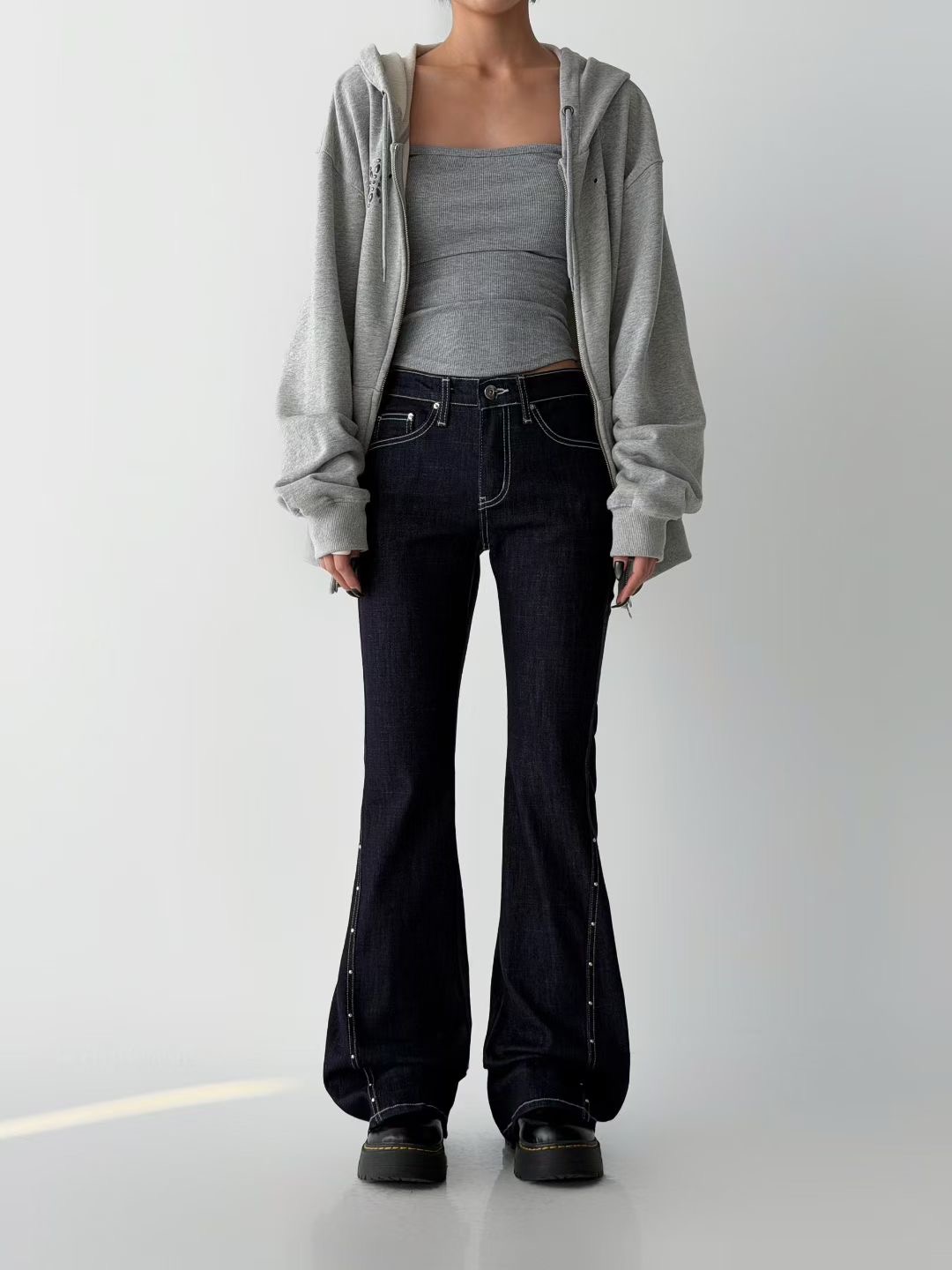 JJIM韓國代購女裝新款時尚人氣26春夏真品休閑職業牛仔褲JJIM牛仔褲