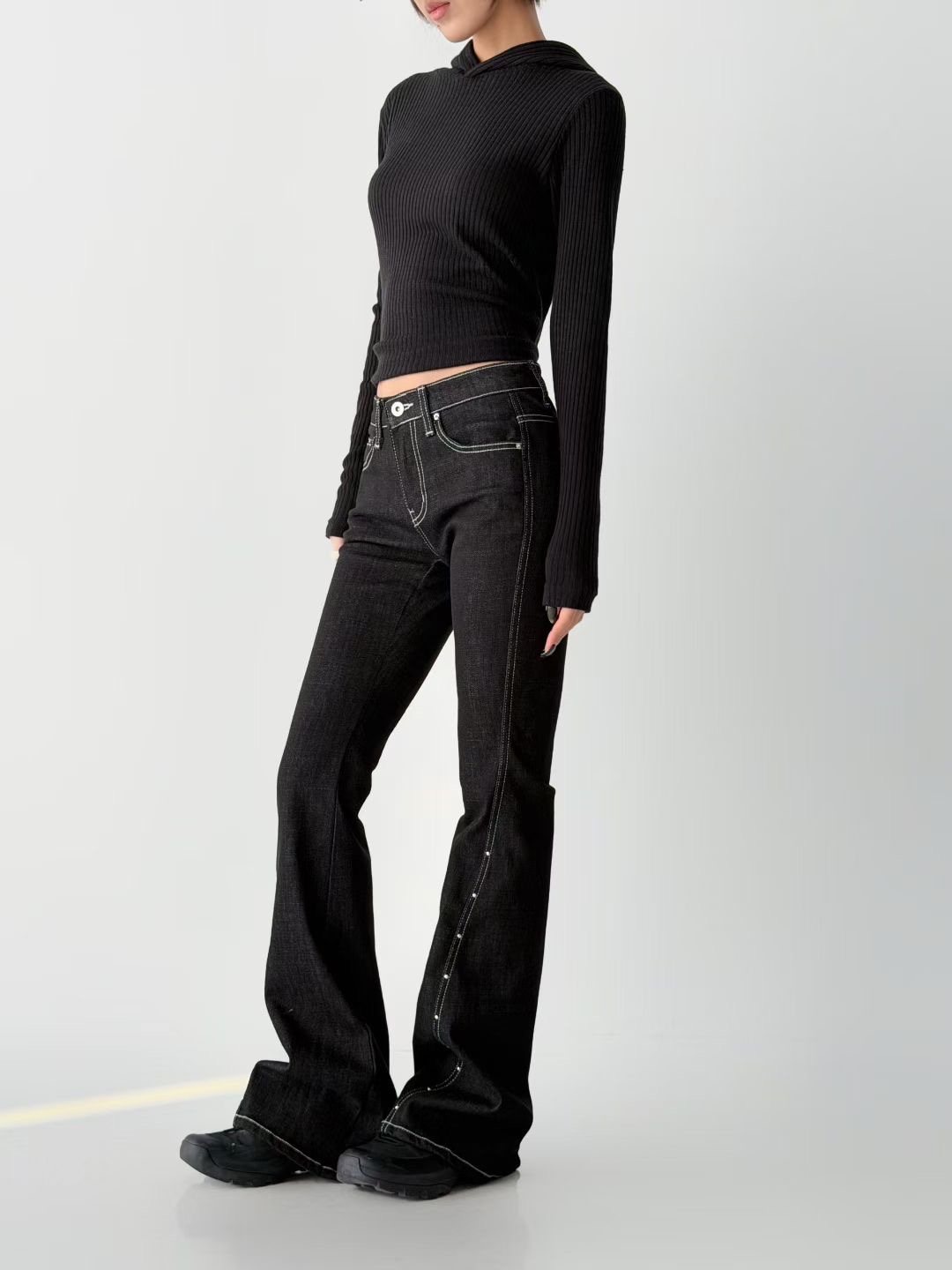 JJIM韓國代購女裝新款時尚人氣26春夏真品休閑職業牛仔褲JJIM牛仔褲