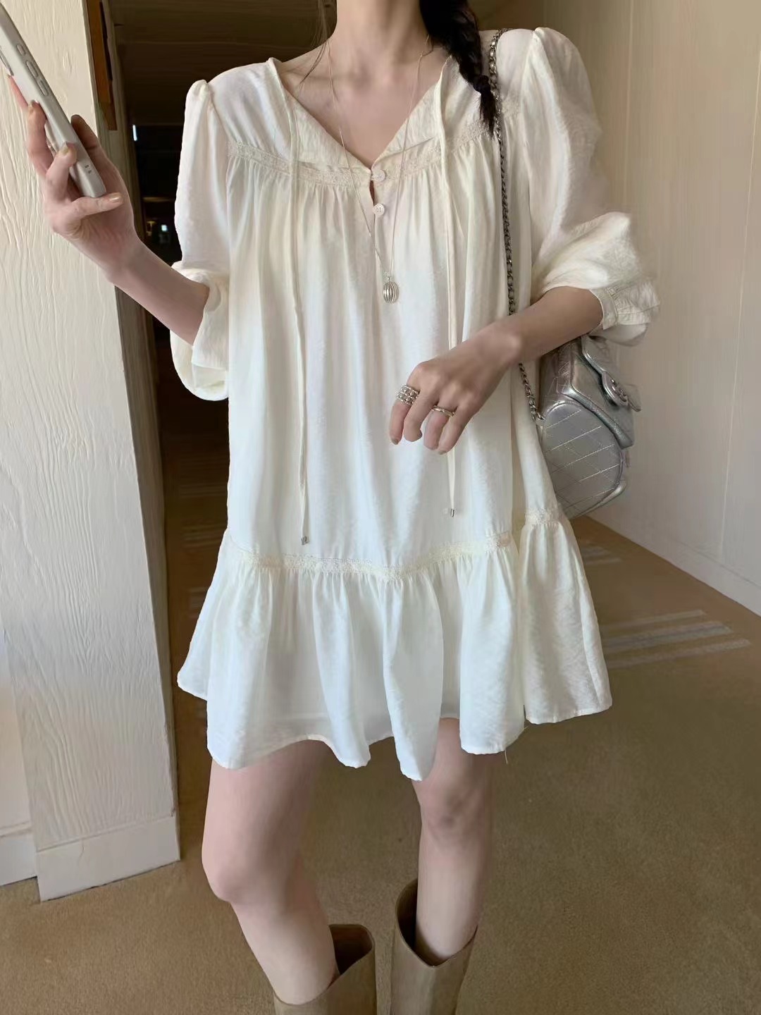 MELLOUNGE-멜라운지-T韓國代購女裝新品真品連衣裙褶皺MELLOUNGE-2件起連衣裙