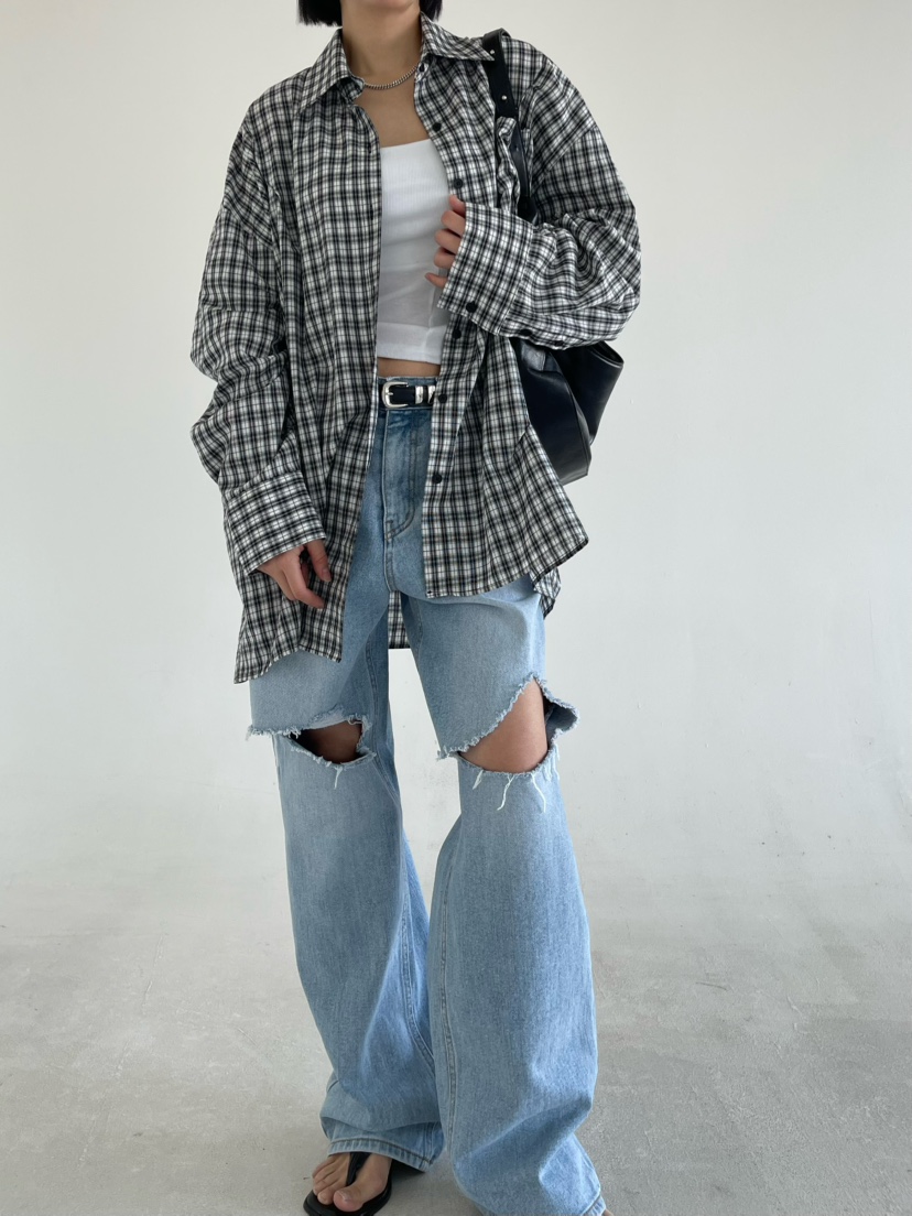 REIZ東大門實拍女士新品真品職業人氣襯衫蕾絲衫格子褶裥REIZ襯衫/蕾絲衫