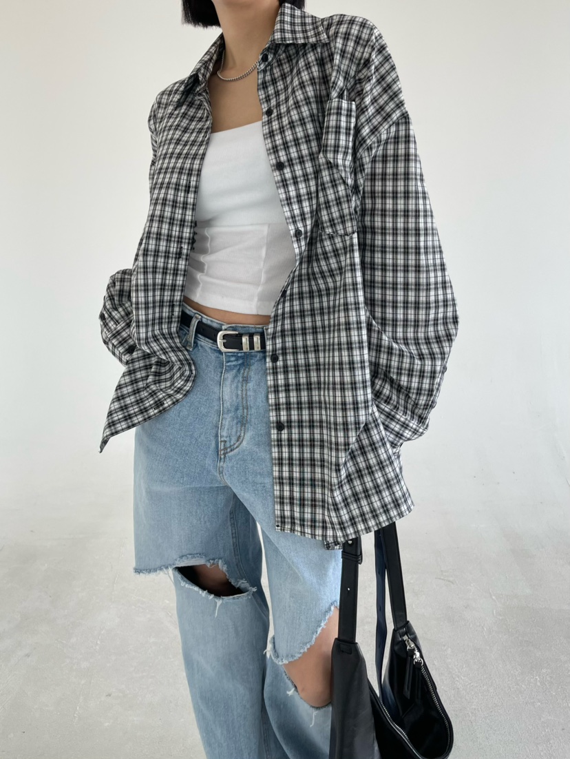 REIZ東大門實拍女士新品真品職業人氣襯衫蕾絲衫格子褶裥REIZ襯衫/蕾絲衫