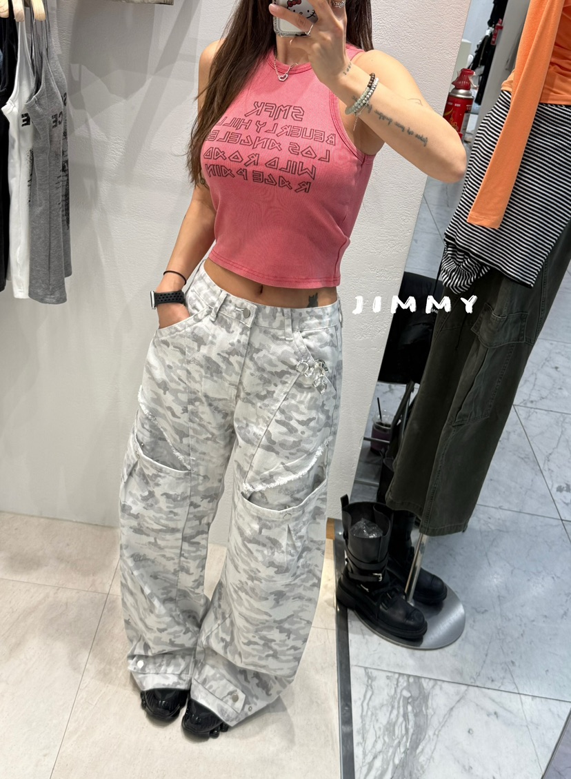 JIMMY韓國代購女士新款時尚休閑26春夏職業推薦休閑褲迷彩JIMMY/REMAKE休閑褲