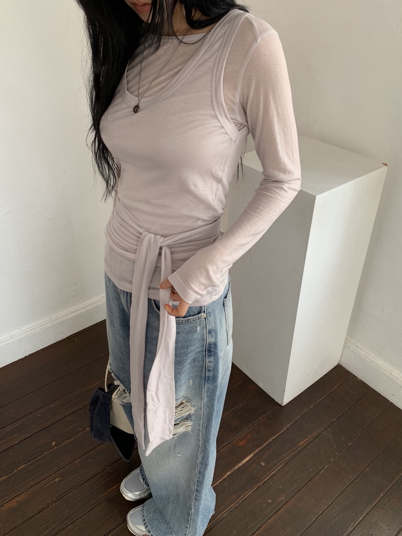 SUNDER MARKET東大門實拍女士新款26春夏休閑推薦長袖T恤SUNDER MARKET長袖T恤