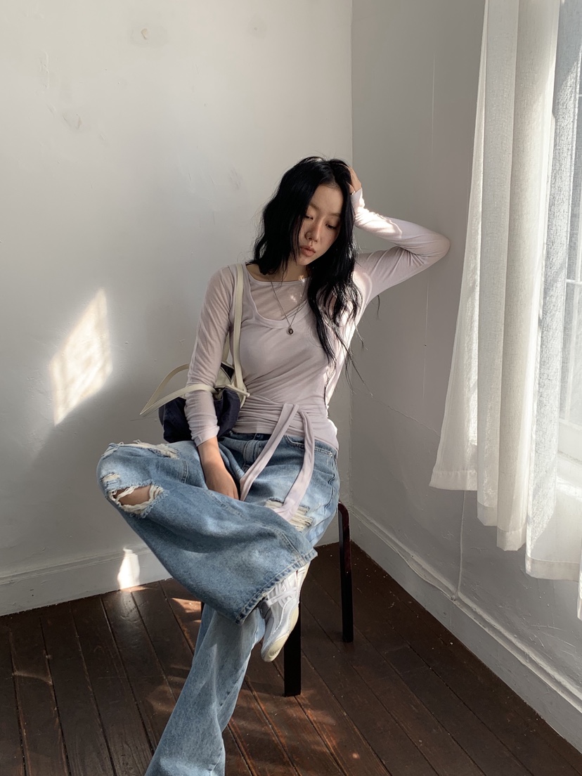 SUNDER MARKET東大門實拍女士新款26春夏休閑推薦長袖T恤SUNDER MARKET長袖T恤