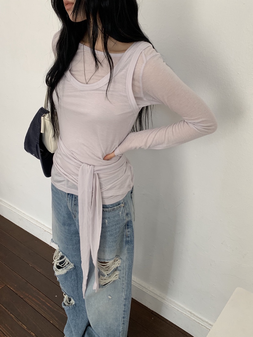 SUNDER MARKET東大門實拍女士新款26春夏休閑推薦長袖T恤SUNDER MARKET長袖T恤