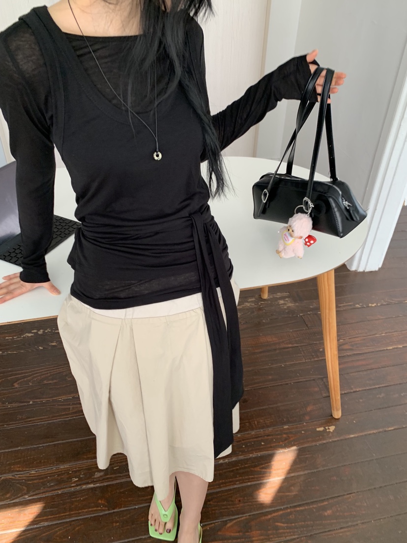 SUNDER MARKET東大門實拍女士新款26春夏休閑推薦長袖T恤SUNDER MARKET長袖T恤