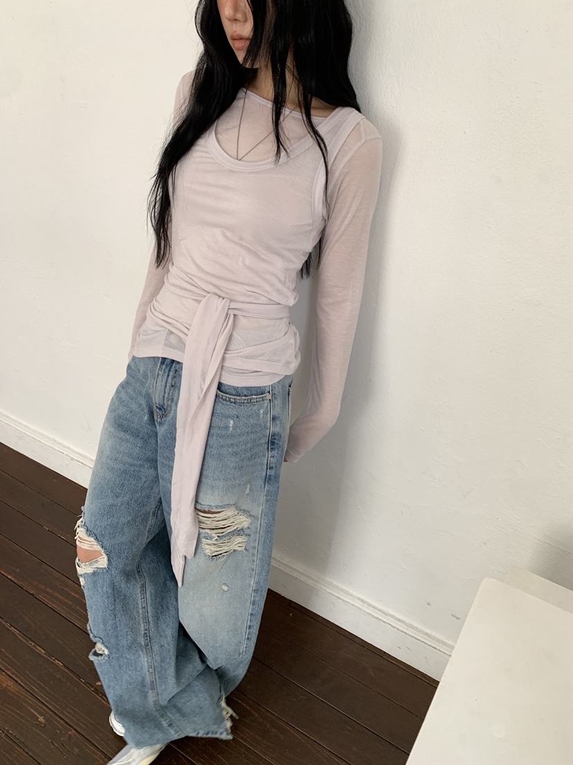 SUNDER MARKET東大門實拍女士新款26春夏休閑推薦長袖T恤SUNDER MARKET長袖T恤圖色1