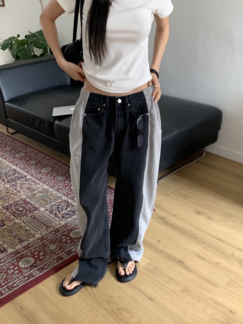 SUNDER MARKET東大門直郵女士新款人氣牛仔褲毛圈布復古SUNDER MARKET牛仔褲