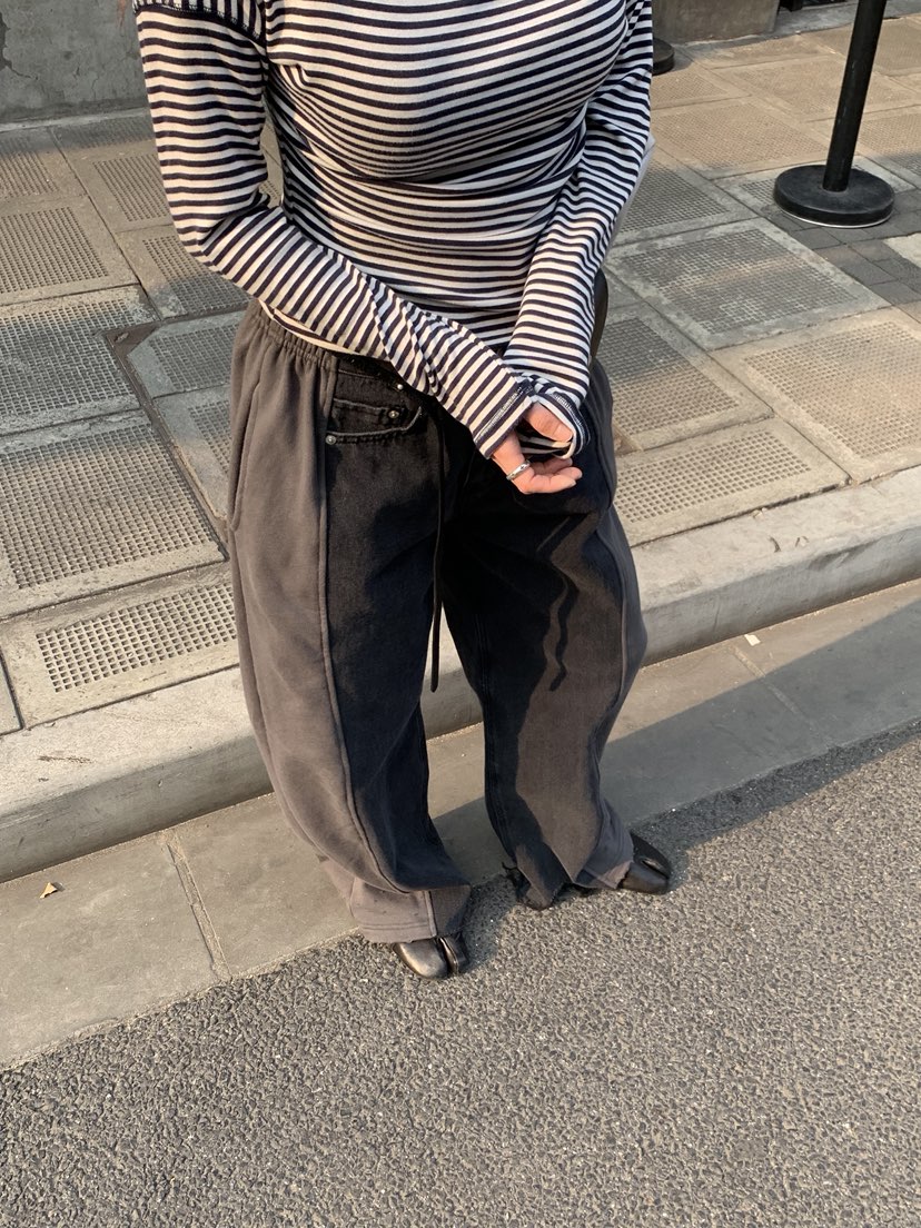 SUNDER MARKET東大門直郵女士新款人氣牛仔褲毛圈布復古SUNDER MARKET牛仔褲