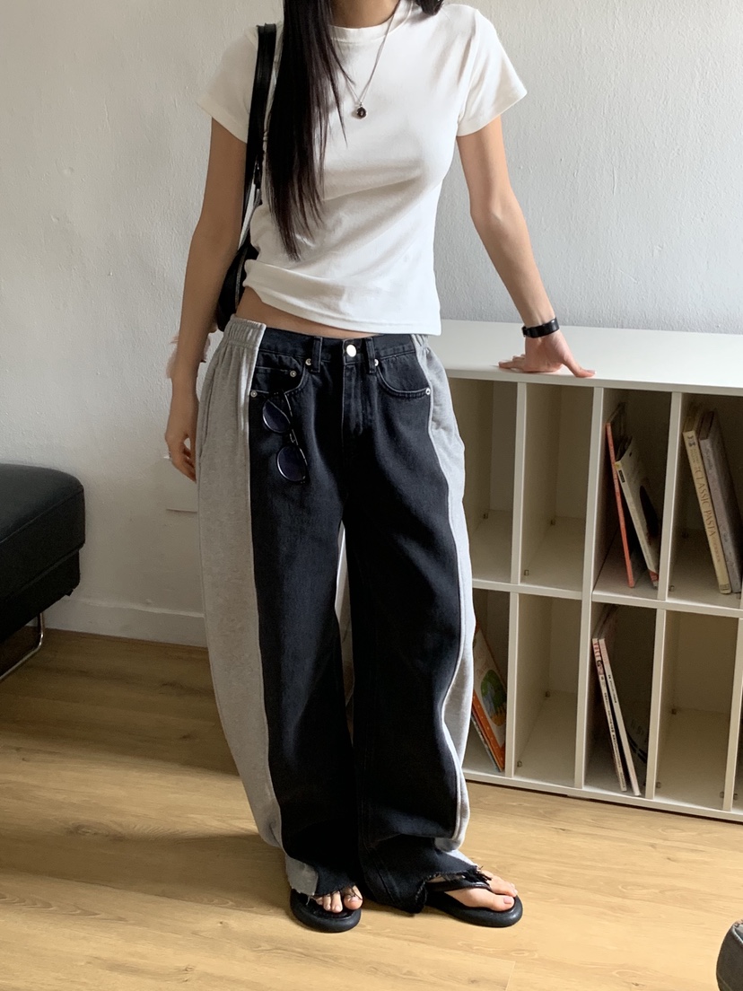 SUNDER MARKET東大門直郵女士新款人氣牛仔褲毛圈布復古SUNDER MARKET牛仔褲圖色1